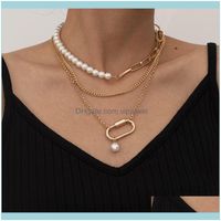 Wholesale Pendant Pendants Jewelrypendant Necklaces Chunky Paper Clip Chain Choker Necklace Pearl Layering Rec Link With Toggle Clasp Trendy Jewelry