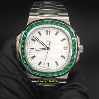 Wholesale Luxry Watch RFF Custom version P Cal S C Automatic Iced Out T Emerald Diamond inlay Bezel White Texture Dial SS Steel Bracelet Mens Watches