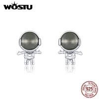 Wholesale WOSTU Silver Astronaut Moonstone Stud Earrings Sterling Silver Fashion Space Helmet Small Earrings Party Jewelry Gift CQE871