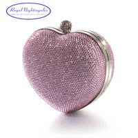 Wholesale Silver Pink Heart Shape Hard Box Clutch Bag Crystal Evening Bags for Womens Party Prom Wedding and Matching Shoes and Dress H1102