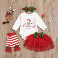 Wholesale Clothing Sets Born Baby Girls Xmas Clothes My st Christmas Outfit Long Sleeve Romper Tutu Skirt Headband Set