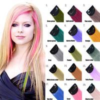 Wholesale Colored Clip in Hair Extensions Colorful Straight for Women and Kids Multi Colors Party Thick tail Highlights Streak Synthetic Hairpieces