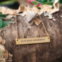 Wholesale Pendant Necklaces JUST KEEP SWIMMING Female Carved Letters Personality Horizontal Bar Clavicle Necklace Creative Jewelry Women Girl