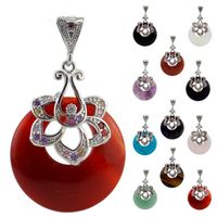 Wholesale Agate Donut Pendant Circle Stone Pendants Jasper Crystal with diamond zircon flower Gemstones Beads Healing Crystals