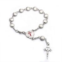 Wholesale 2pcs Religious Seashell shaped Alloy Rosary Beads Cross Curved Pin Bracelets For Men And Women Can Prayer Given As Gift Beaded Strands