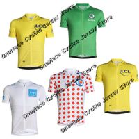 Wholesale Racing Jackets Men France Tour Leader Cycling Jersey Green Yellow White Polka Dot Clothing De Road Bike Shirt Maillot Ropa