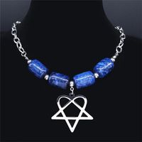 Wholesale Heart Satan Inverted Pentagram Blue Natural Stone Stainless Steel Chain Necklace Women Silver Color Jewelry NXS04 Pendant Necklaces