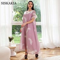 Wholesale Party Dresses Fashion Feather Stitching Embroidery Maxi Dress For Women Summer Sweet Princess Loose Casual V Neck Short Sleeve Abaya Pi