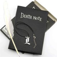 Wholesale A5 Anime Death Note Notebook Set Leather Journal and Necklace Feather Pen Journal Death Note Pad for Gift D40
