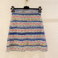 Wholesale Skirts Wool Womens Fashion Blue Contrast Weave Stripes Knitted Skirt High end Brand Korean Chic Midi