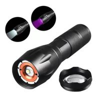 Wholesale Portable uv white light tactical flashlight dual lights sources Torch zoomable outdoor hiking camping lantern torches lamp battery scorpion lamps