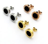 Wholesale Hip hop designer Classic simple white black noma number studs Stainless Steel Gold silver rose boy women men earrings party shell diamond round jewelry