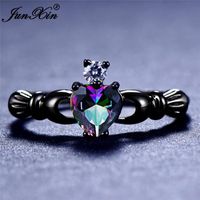 Wholesale Wedding Rings Mystery Female Girls Rainbow Stone Ring Love Claddagh Heart Engagement For Women Black Gold Filled Bands