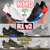 Wholesale Mens NMD R1 V2 womens running shoes cloud Black white blue red speckled orange aqua Signal pink paris munchen sports sneakers mexico city trainers With box