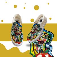 Wholesale Men casual Slip On Canvas Sneaker Oil painting Custom Own Shoes handmade flat rubber sole yellow all match fashion shoes YH00109