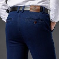 Wholesale Men s Jeans Autumn Winter Brand Classic Pocket Straight Loose High Waist Business Casual Stretch Trousers Blue Gray