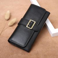 Wholesale Wallets European And American Style Cowhide Wallet For Women Genuine Leather Belt Buckle Female Purse Long Clutch Bag Mobile Card Holder