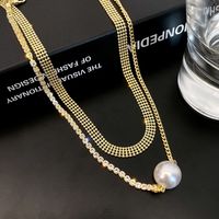 Wholesale FAST SHIP Clavicle Chains Pearl Pendant Double Necklace Gold Plate Chain for Women Jewelry Discount Necklaces AL