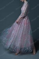 Wholesale Sparkle Sequins Latern Sleeves Long Formal Dressing Pretty A Line O Neck Colorful Draped Tulle Dresses Girls Real Image Casual