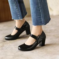Wholesale Dress Shoes Casual Heels Women Fashion Mary Janes PU Leather Short Heel Pumps Buckle Gold Pink Party Wedding Ladies Dating