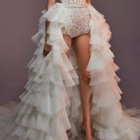 Wholesale Chic Detachable Overskirt Ruffles Tulle Long Prom Gowns Overlay Sweep Train Tiered Evening Skirt Wedding Custom Skirts