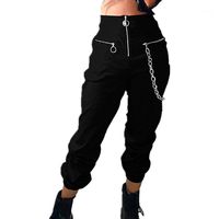 Wholesale Women s Pants Capris Women Casual Harem With Chain Solid Sweatpants Pant Fashion Hip Hop Long Trousers Gothic Zipper Streetwear