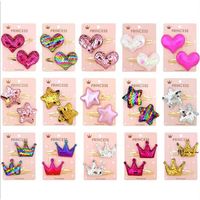 Wholesale new2Pcs Set Sequin BB Clip Love Star Crown Small For Baby Girls Cute Headwear Hair Accessories EWD5879
