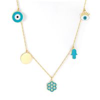Wholesale Collier Female Office Style Flower Round Blue Eye Geometric Pendant Necklace Stainless Steel Collars Accessories Necklaces