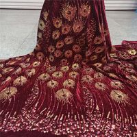 Wholesale High Quality African Sequins velvet Lace Fabric French Net Embroidery Tulle Lace Fabric red For Nigerian Wedding Party Dress