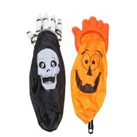 Wholesale Orange Black Colors Skeleton Hand Halloween Candy Bag Trick Or Treat Sack Gift Bags Animated Scary Skull Pumpkin Pouch with Handle Purse Party Decor G82C2LI