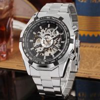 Wholesale Winner Men s Watch Automatic Business Skeleton Watches Top Relogio Masculino Transparent Open Work Silver Clock Wristwatches