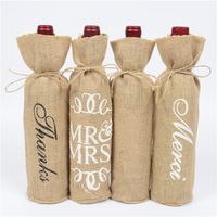 Wholesale 3 Styles Gift Wrap MR MRS Wine Bottle Cover Jute Gifts Bag Rustic Wedding Decoration Anniversary Party Decor