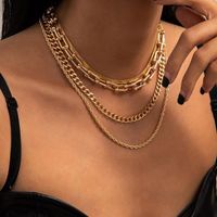 Wholesale Boho Style Layered Fashion U shaped Herringbone Rope And Curb Chain Necklace Set Jewelry Factory Direct Sales Chains