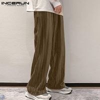 Wholesale Men s Pants INCERUN Men Casual Elastic Waist Streetwear Solid Color Velour Straight Trousers Joggers Loose Pantalones Hombre XL