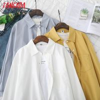 Wholesale tangada women white classic shirt turn down collar long sleeve chic female casual tops blusas xq03