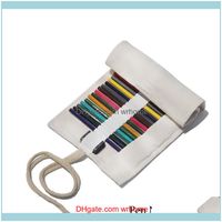 Wholesale Cases Bags Supplies Office School Business Industrial36 Holes Diy Soild Bag Canvas Pencil Case Painting Ding Stationary Roll Pouch Make