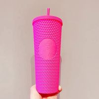 Wholesale 24 oz Durian Personalized Starbucks tumbler Iridescent Bling Rainbow Unicorn Studded Cold Cup Tumbler Coffee Mug with Plastic Straw