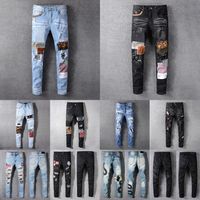 Wholesale Mens Womens Designers Jeans Distressed Ripped Biker Slim Straight Denim For Men s Print Army Fashion Mans Skinny Pant