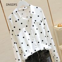 Wholesale Polka Dot Shirt Simple Women Tops Turn Dow Collar Long Sleeve Blouse Classic White Casual Clothing Button Up Shirts Spring Top Women s Blous