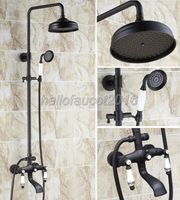 Wholesale Wall Mounted Rain Shower Bathroom Mixer Faucet Set Dual Handle Bathtub Taps Black Oil Rubbed Bronze Inch Heads Lhg122 Sets