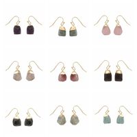 Wholesale Ins irregular cut original stones Jewelry earring charm Crystal Gold Plated Natural Amethyst Faceted Post Stud Earrings
