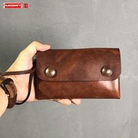 Wholesale Wallets Handmade Leather Men Long Wallet Soft Card Holder Purse Retro Old Snap Button Large Capacity Clutch Bag