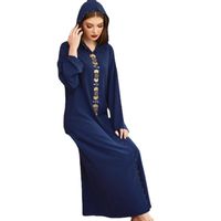 Wholesale Ethnic Clothing Fashion Style Muslim Women Long Sleeve Navy Blue Abaya Woman Dress