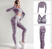 Wholesale High Quality Brand Designer Tracksuits Womens Cotton Yoga Suit Long Sleeve Sportwear Fitness Gymshark Sport three Piece set outfits bra