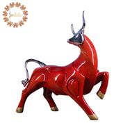 Wholesale Decorative Objects Figurines Ornaments Home office Desktop Decoration Bull Resin Elegant Sales Small Size Cattle Aesthetic Red Animal Mode