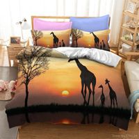 Wholesale Bedding Sets Giraffe Animals D Set Queen King Size Tree Sun Print Duvet Cover Comforter With Pillowcase Bedclothes Gift