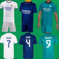 Wholesale 21 Real Madrid soccer jerseys short Home Away Third kits ALABA HAZARD ZIDANE BENZEMA football shirt pants Camiseta De Futbol Men Kids sets