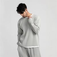Wholesale IEFB Men s Wear Japanese Stretch Fabric Pleated Loose Tops Round Collar Loose Long Sleeve T shirt Male Y3057