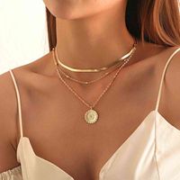 Wholesale Vintage Bohemia Gold Coin letter Layered Chain Necklace For Women Shell Pearl Moon Long Choker Collar Pendant butterfly Necklace