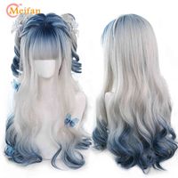 Wholesale MEIFAN Long Ombre Colorful Synthetic Cosplay Lolita Harajuku Wig With Bangs Natural Wavy Halloween Pink Purple Blue Daily Wigs